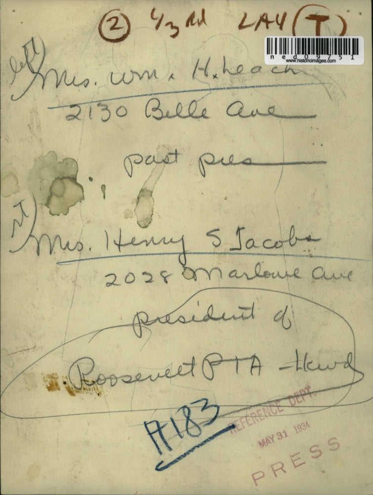 1934 Press Photo Mrs. Henry Jacobs is the PTA President of Roosevelt School