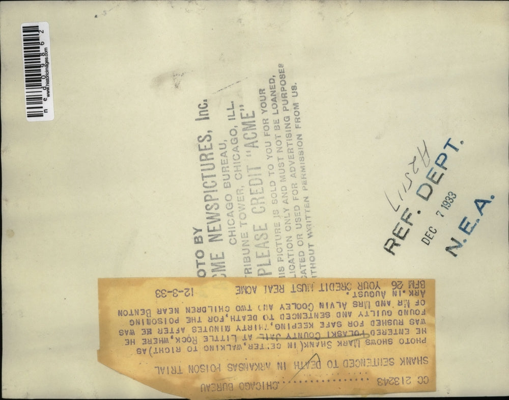 1933 Press Photo Little Rock Mark Shank as he entered Pulaski County Jail after