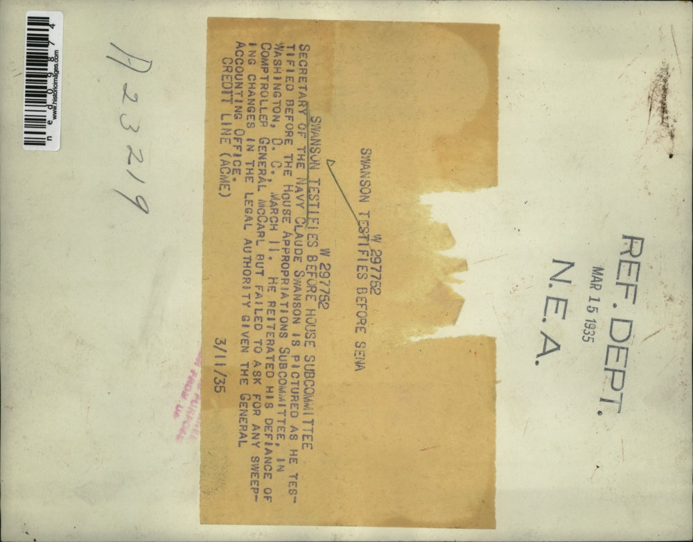 1935 Press Photo Claude A Swanson Sec of the Navy