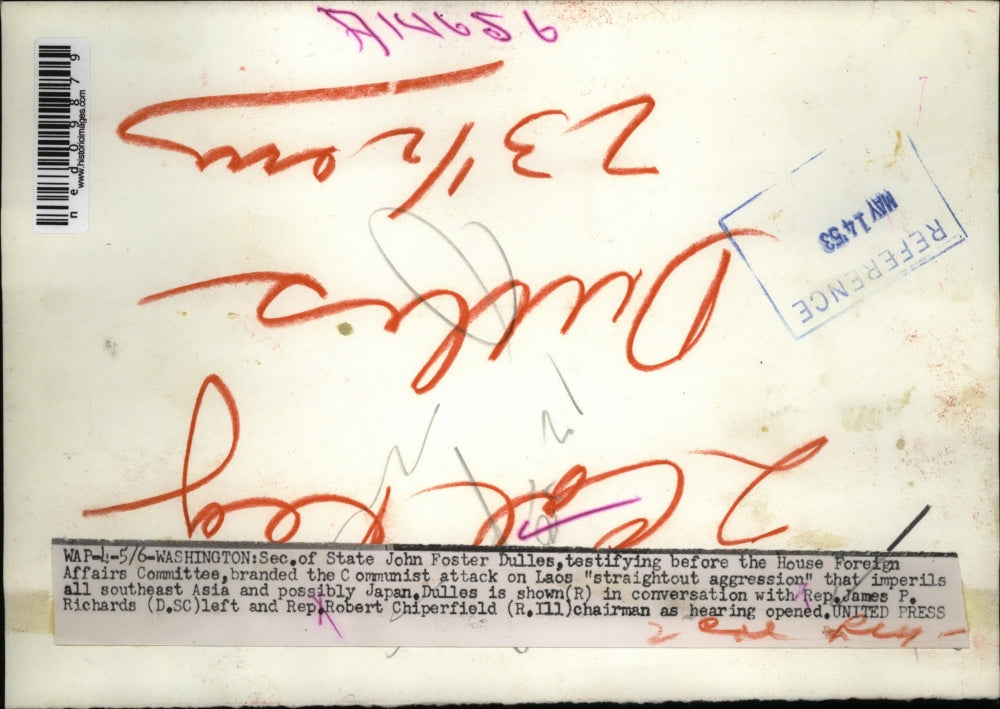 1953 Press Photo Secy of State John Dulles talks about Communist attack on Laos