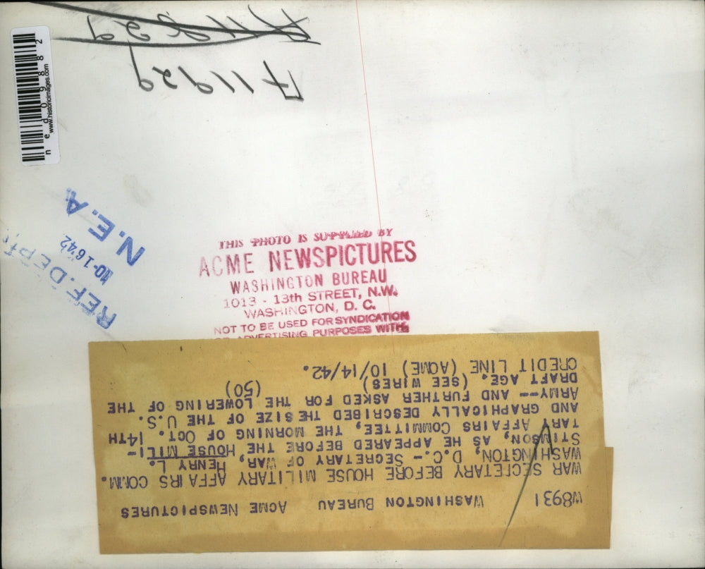 1942 Press Photo Secy of War Henry Stimson wants Draft age lowered