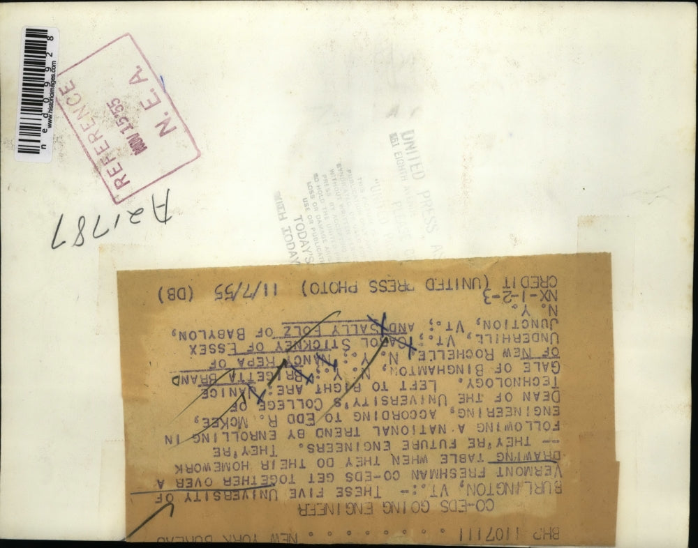 1955 Press Photo Engineering students of University of Vermont