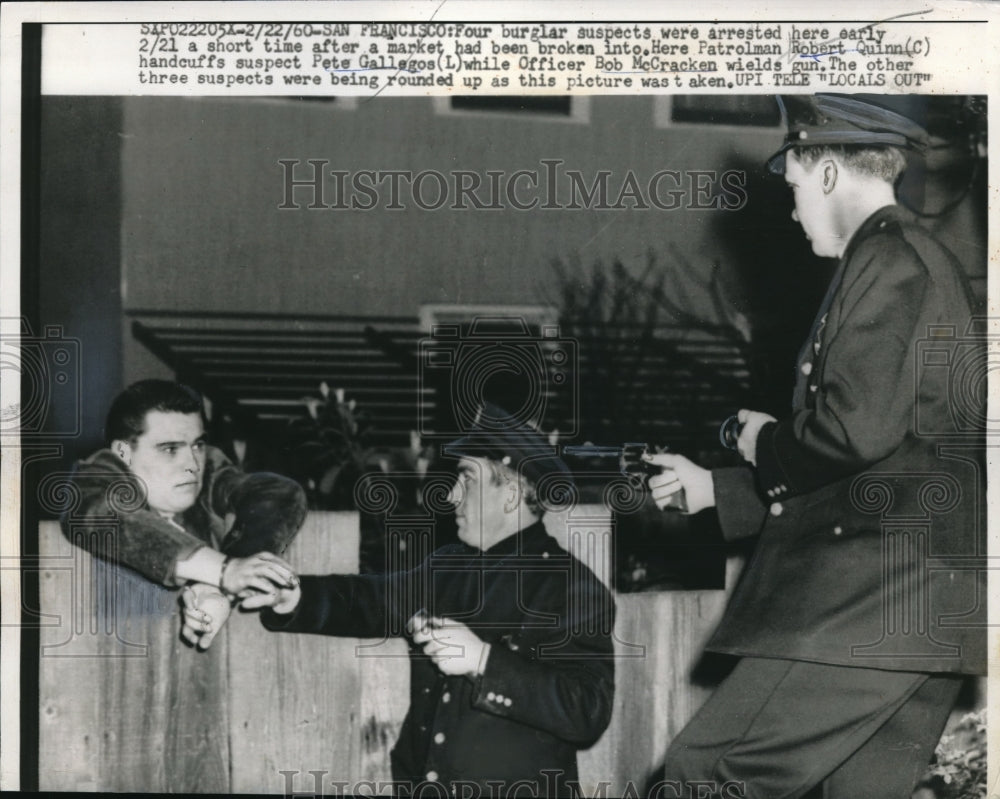 1960 Press Photo Patrol Robert Quinn, suspect Pete Gallegos & Bob McCracken