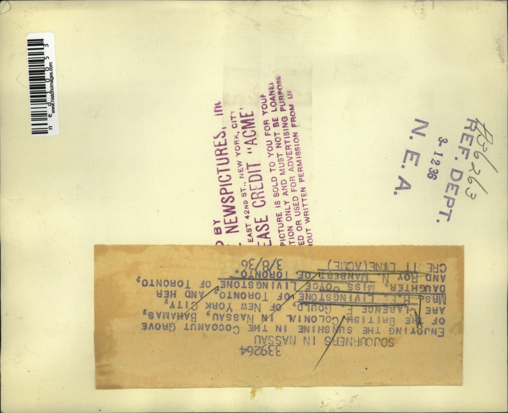 1936 Press Photo Nassau Bahamas, CF Gould, Mrs Livingstone, J Livingstone,