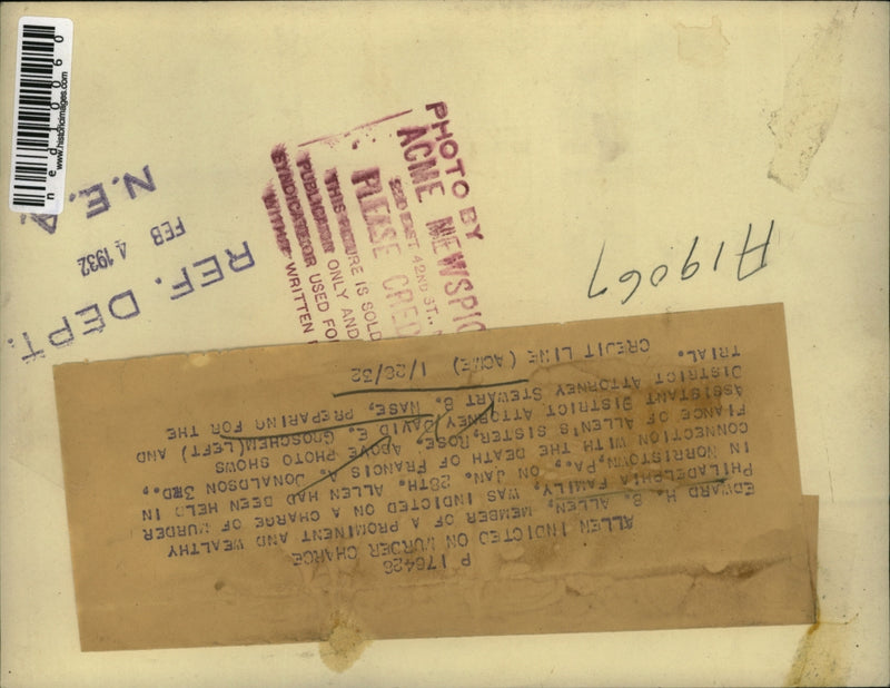 Load image into Gallery viewer, 1932 Media Photo Edward Allen &amp; Phila Pa DA David Groschem
