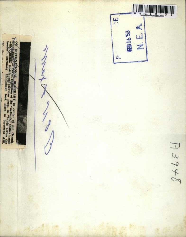 1935 Press Photo Rio Grande Frank Ferree Texas Antonio Rodriguez Shaking Hands