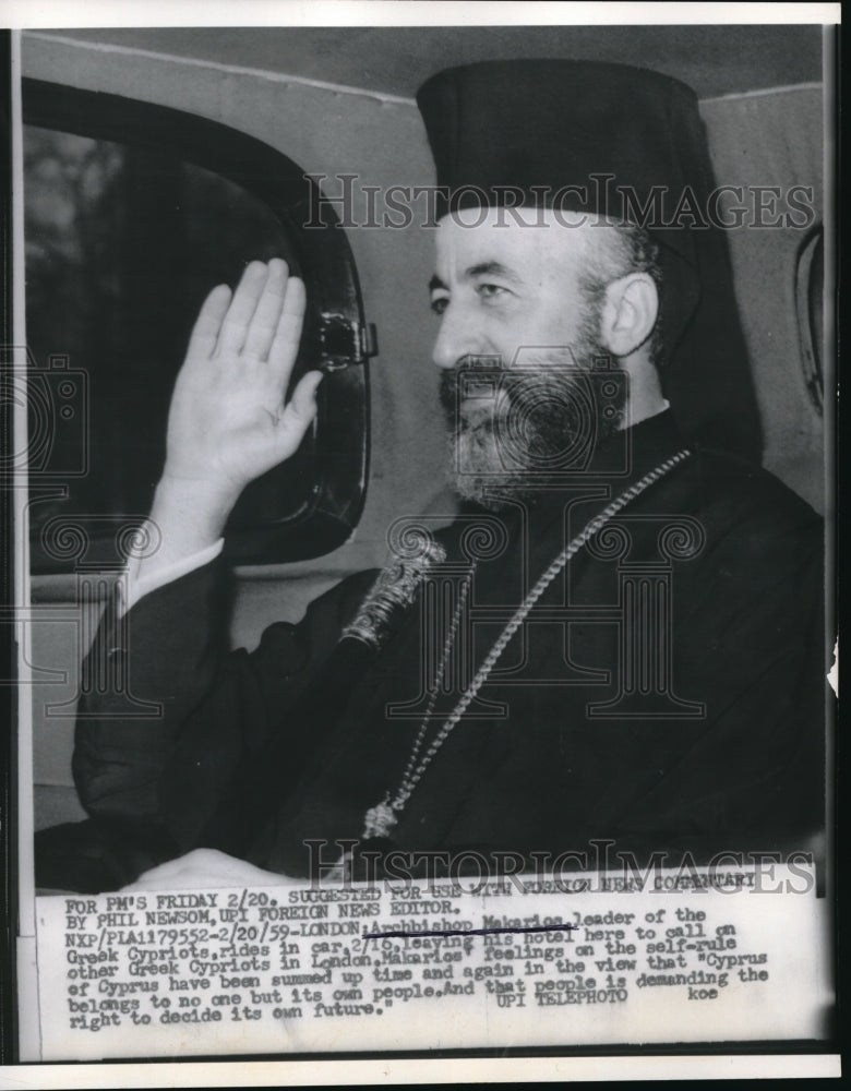 1959 Press Photo Archbishop Makarion Rides in Car in London