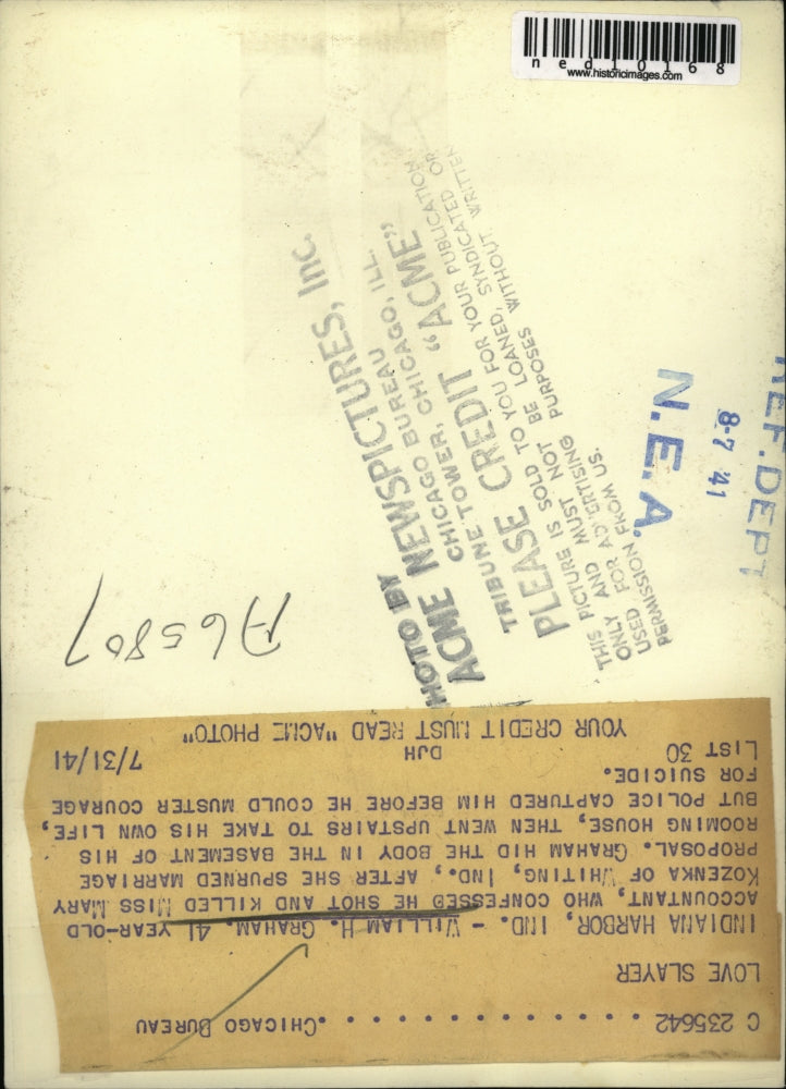 1941 Media Photo William H. Graham Confessed to Killing Mary Kozenka