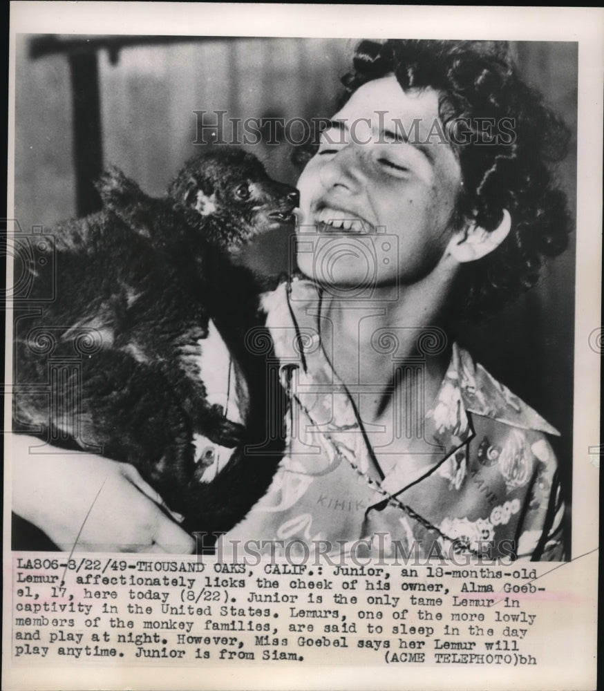 1949 Media Photo Junior, 18-month-old Lemur, Owner Alma Goebel, 17