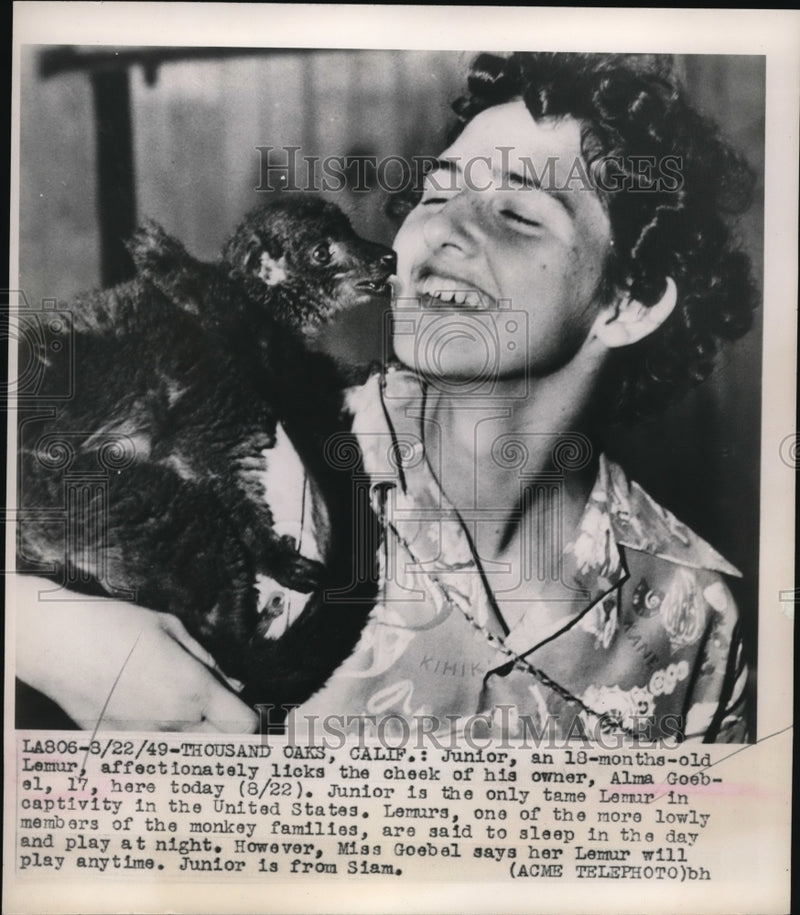 Load image into Gallery viewer, 1949 Media Photo Junior, 18-month-old Lemur, Owner Alma Goebel, 17
