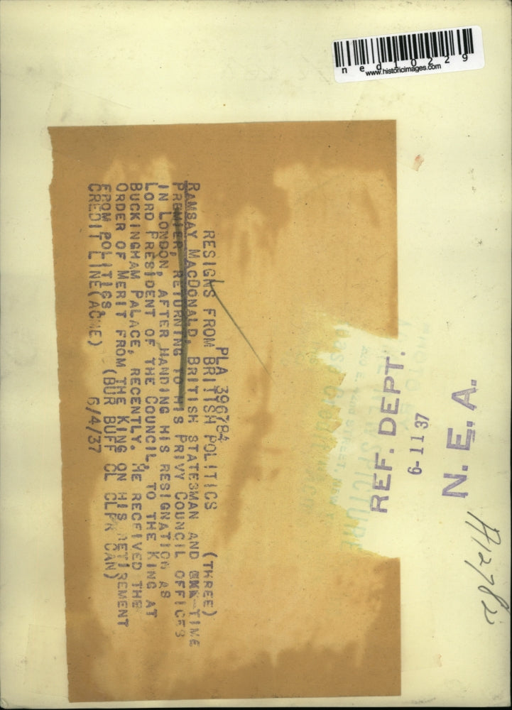 1937 Press Photo British Statesman Ramsay MacDonald