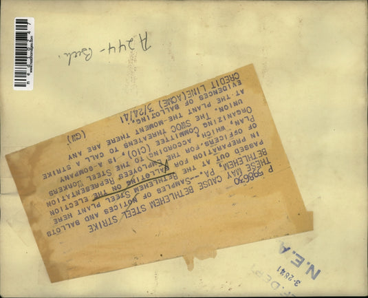 1941 Press Photo Sample of notices and ballots passed out at the Bethlehem Steel