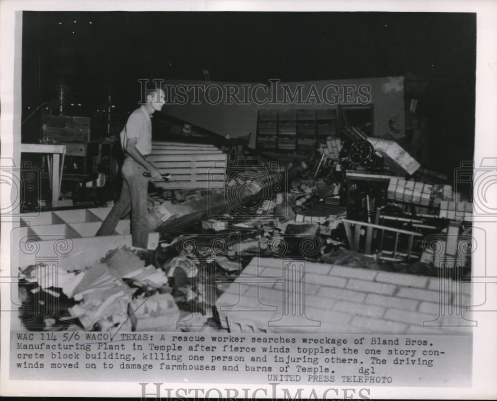 1955 Media Photo Waco Texas Rescue worker searches wreckage of Bland