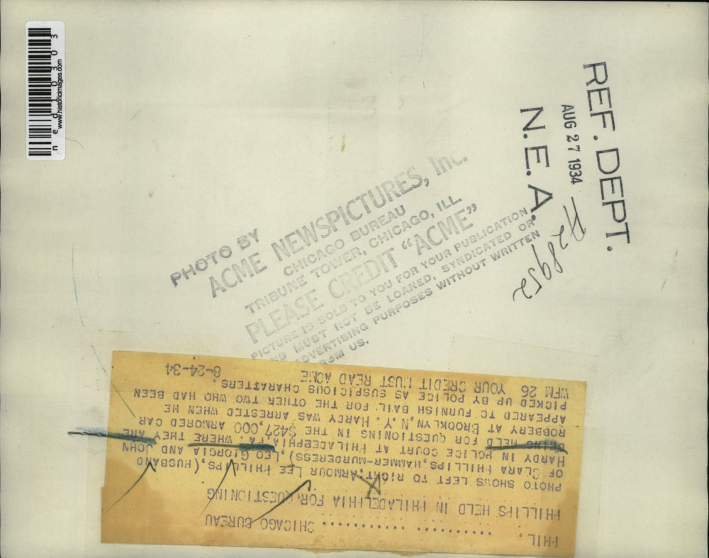 1934 Press Photo L. Phillips, L. Giorgia and J. Hardy being held in Police court