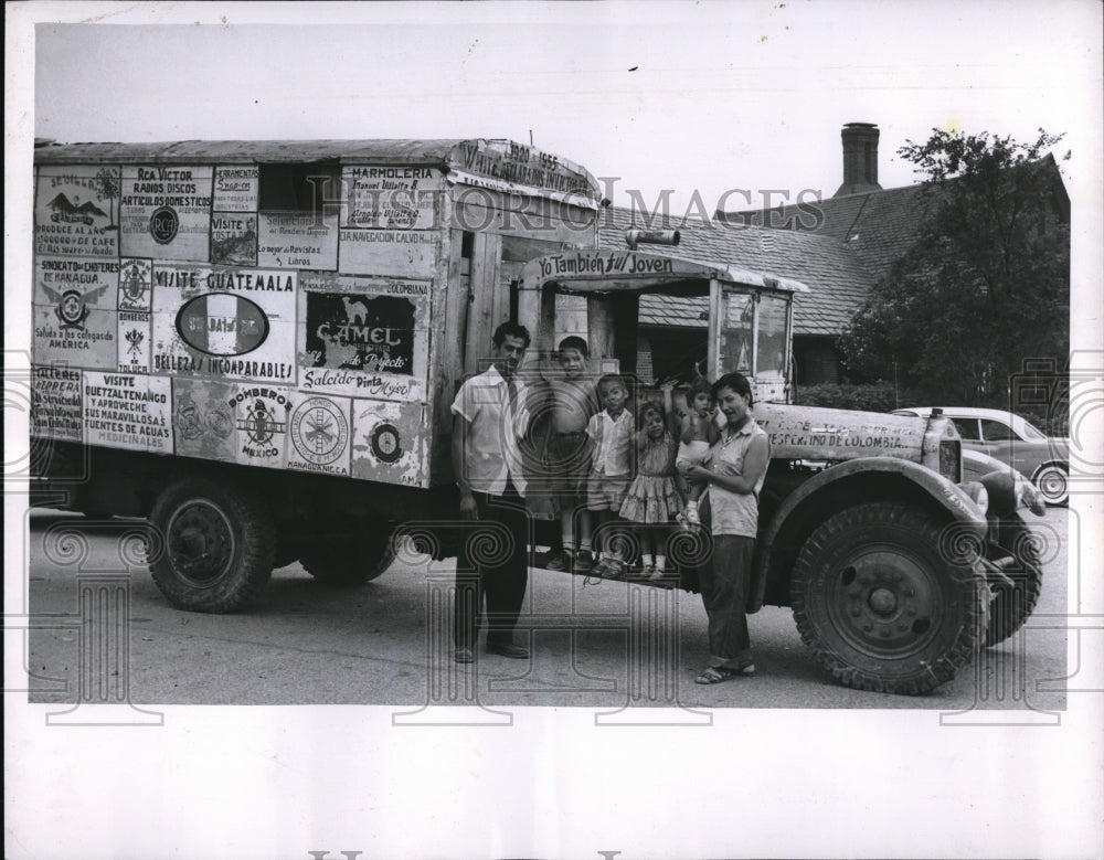 1956 Media Photo Carlos Londano with wife and 4 children and 36 year old truck