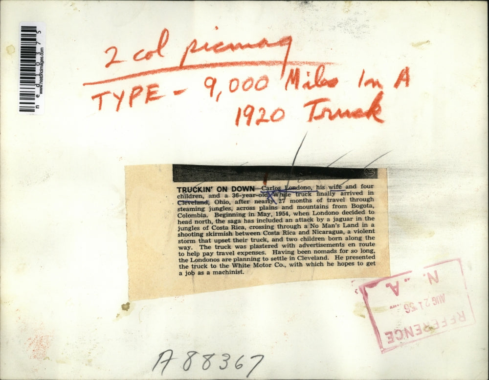 1956 Media Photo Carlos Londano with wife and 4 children and 36 year old truck