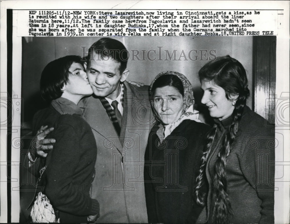 1957 Media Photo Steve Lazarevitch reunited with Jelka, Boska, and Budinka