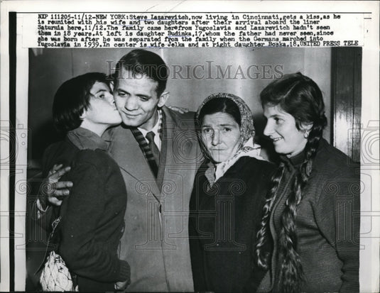 1957 Media Photo Steve Lazarevitch reunited with Jelka, Boska, and Budinka