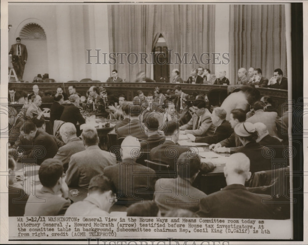 1951 Media Photo Atty Gen Howard McGrath testified at House tax investigators