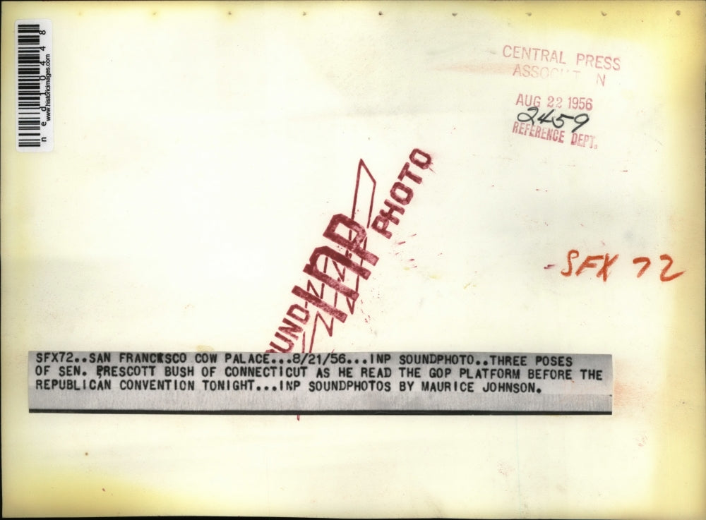 1956 Media Photo Sen. Prescott Bush as he reads the GOP platform