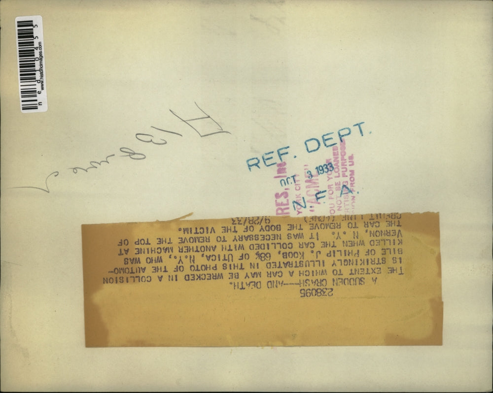 1933 Media Photo Philip Koob died when his car collided with another machine