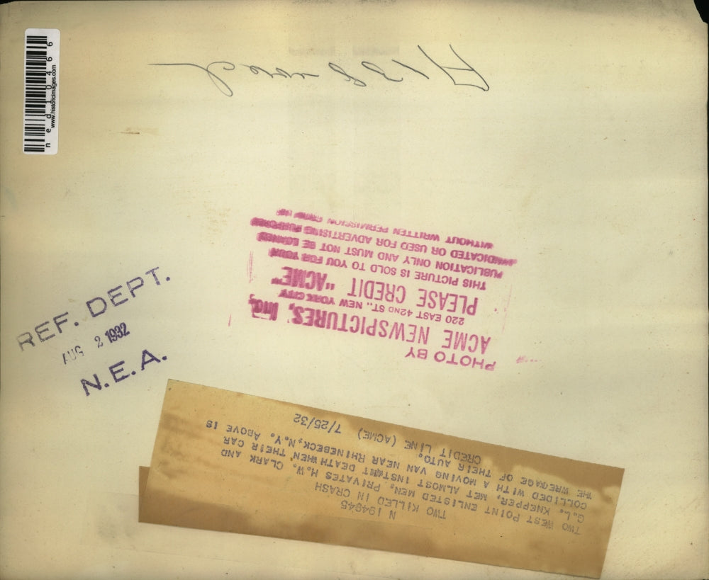 1932 Media Photo Privates H. W. Clark and Knepper died after their car collided