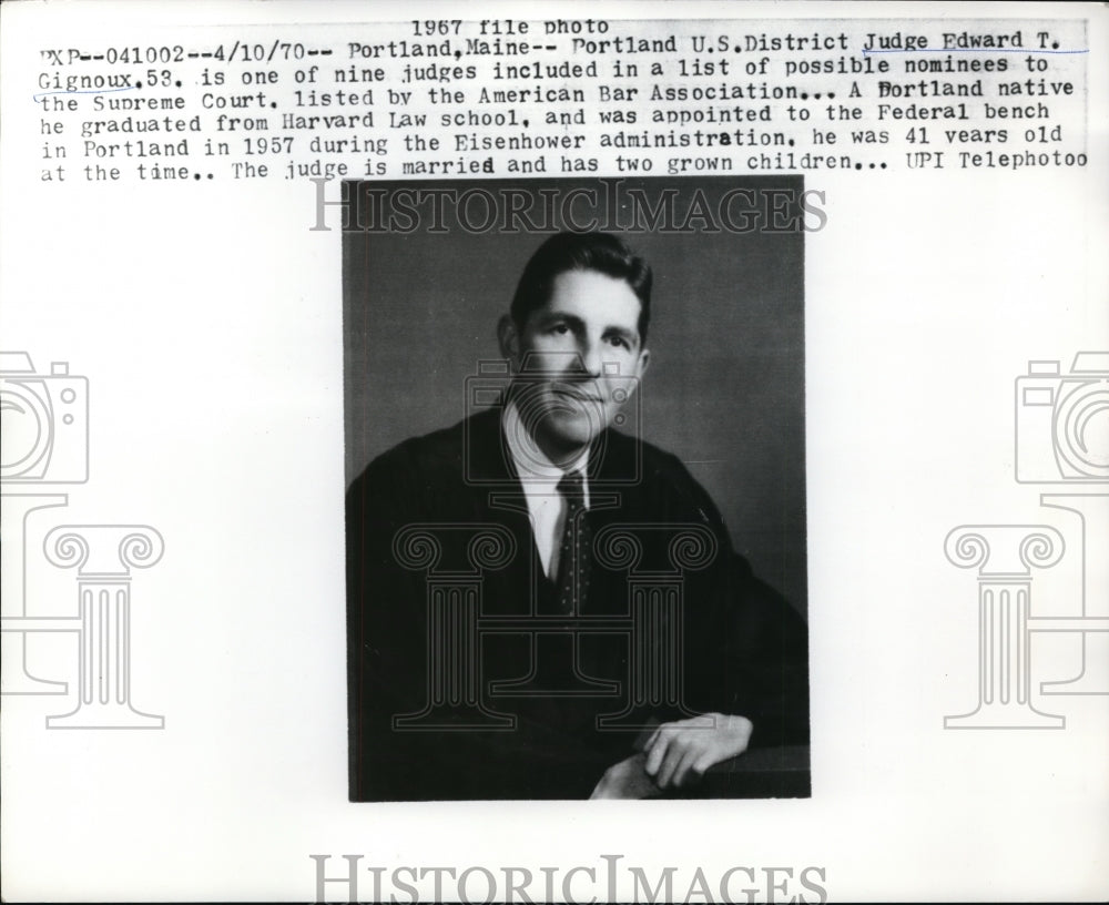 1970 Media Photo Portland Maine US District Judge Edward T Gignoux one of 9
