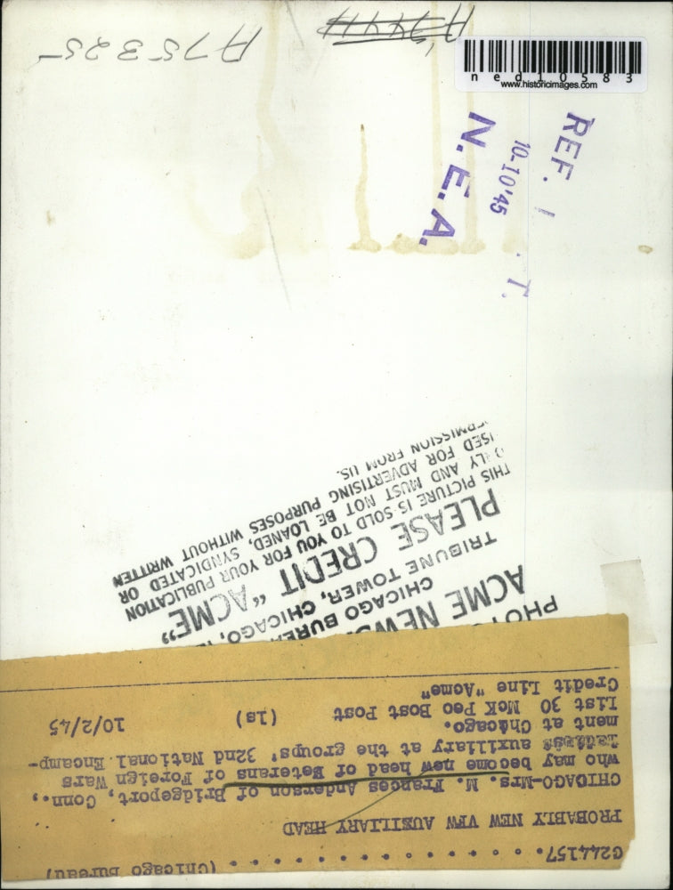 1945 Media Photo Mrs Frances Anderson new head of Veterans of Foreign Wars