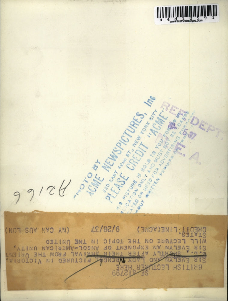 1937 Media Photo British Sir Evelyn & Lady Wrench on lecture in the US