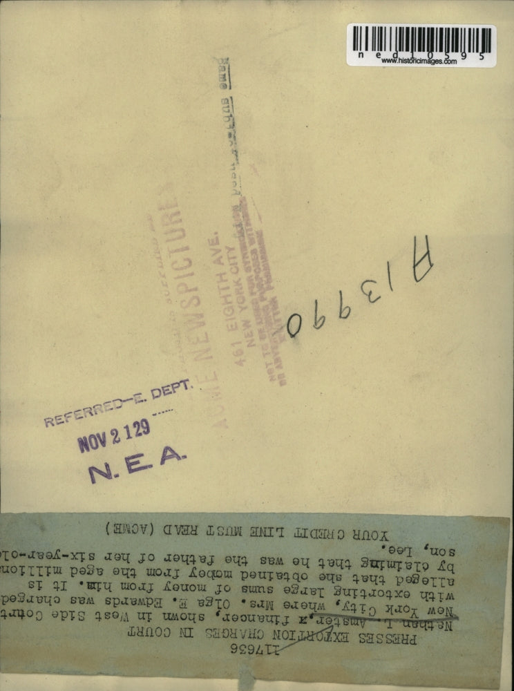 Load image into Gallery viewer, 1929 Media Photo Financer Nathan Amster on extortion charges to Mrs Olga Edwards
