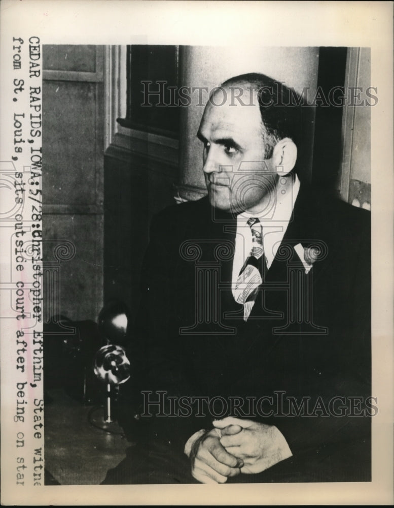 1949 Press Photo Cedar Rapids Iowa Christopher Efthim State witness from St