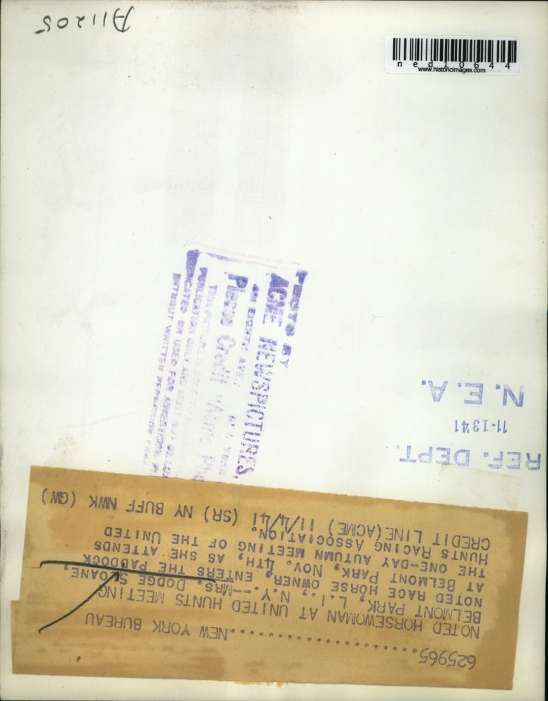 1941 Media Photo Mrs Isabel Dodge Sloane at Belmont Park races in NY