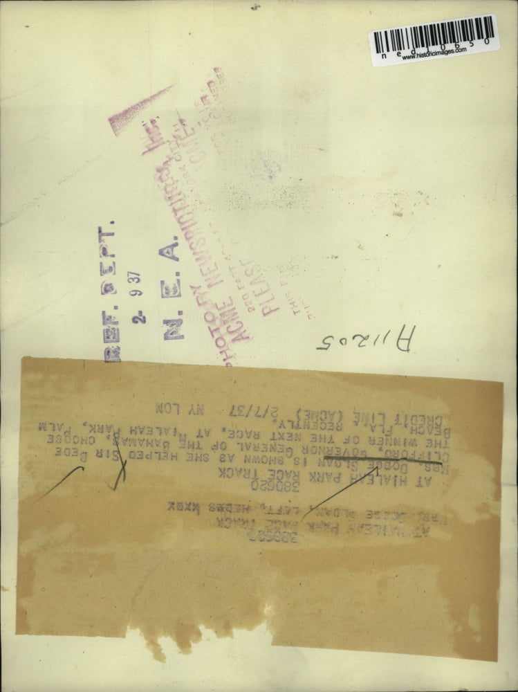 Load image into Gallery viewer, 1937 Media Photo Mrs Isabel Dodge Sloane,Sir Bede Clifford Hialeah Park in Fla
