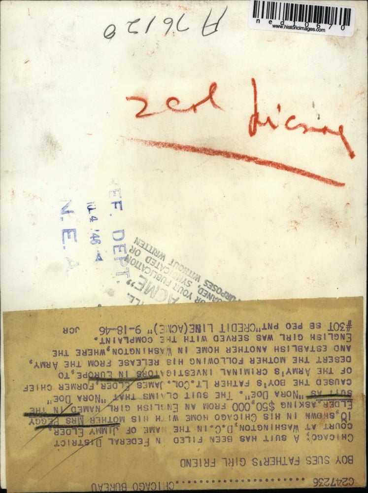 Load image into Gallery viewer, 1946 Media Photo Chicago Jimmy Elder &amp; mom Mrs P Elder &amp; pic of dad Lt Col James
