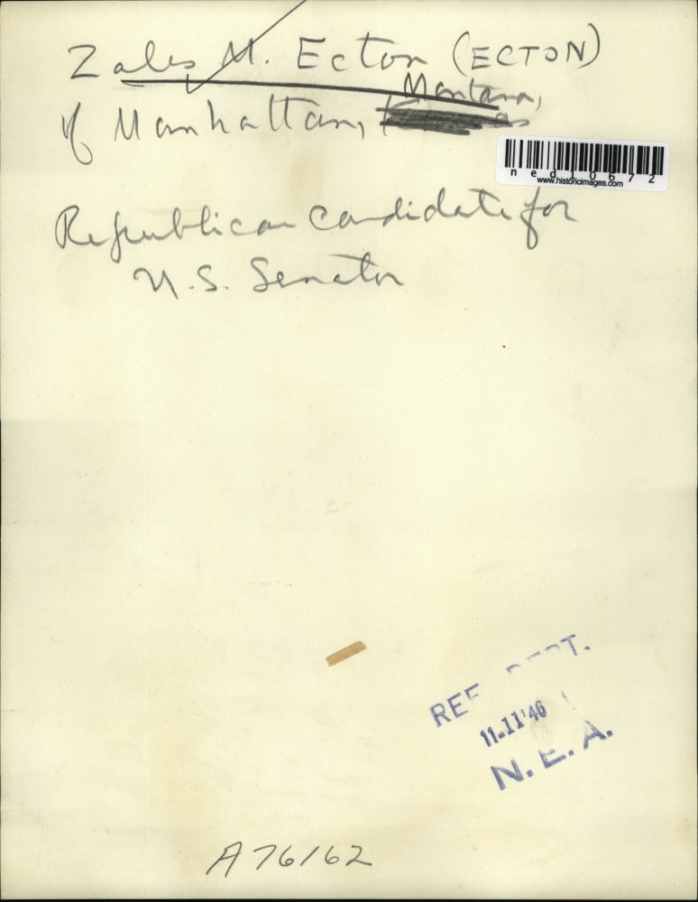 1946 Media Photo Zales M Ecton of Manhatton Mont runs for Senate