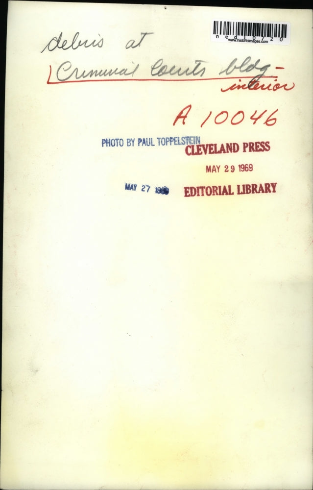 Load image into Gallery viewer, 1969 Media Photo Criminal Court bldg debris &amp; trooper in Cleveland Ohio
