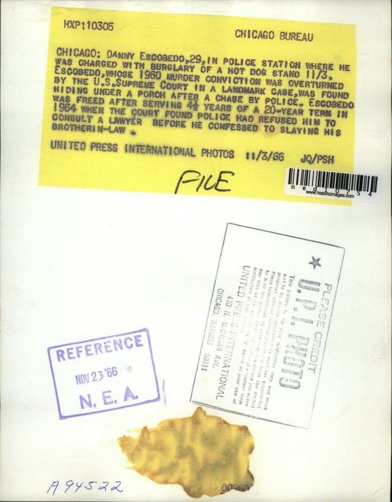 1966 Media Photo Danny Escobedo charged with burglary of hot dog stand