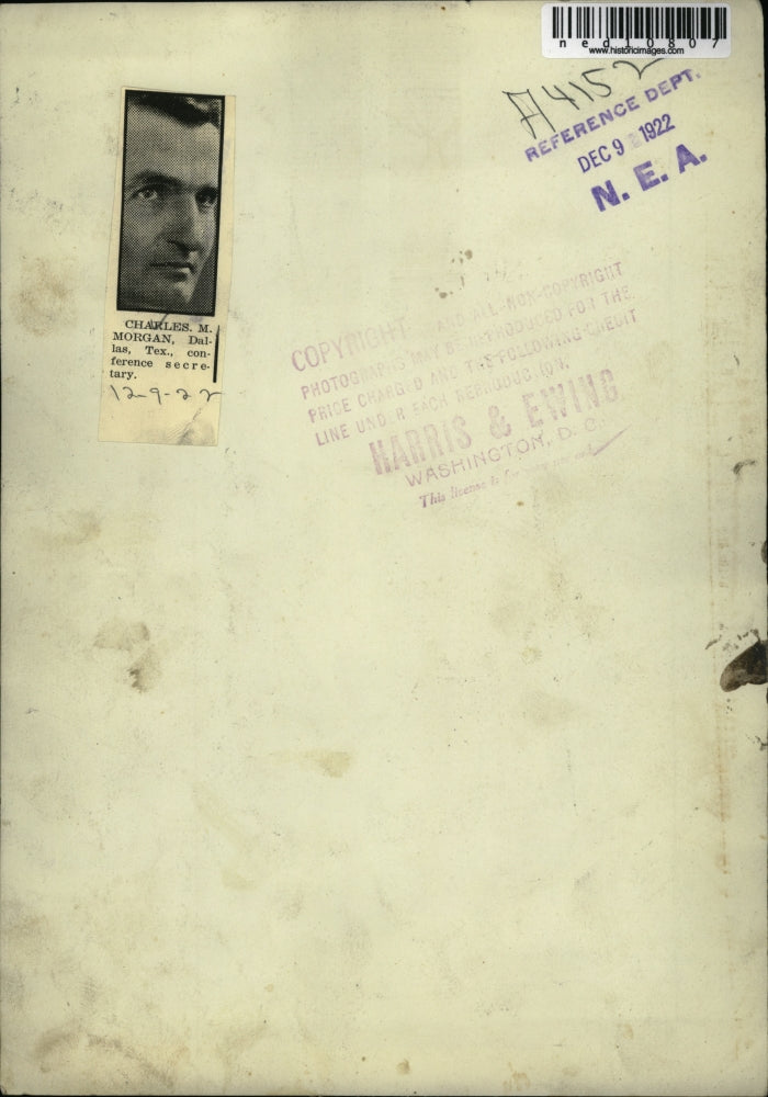 1922 Media Photo Charles M Morgan Dallas Texass conference secy