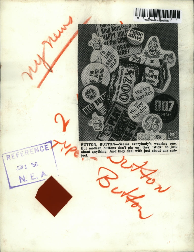 1966 Media Photo Button Button seems everyone is wearing one modern buttons