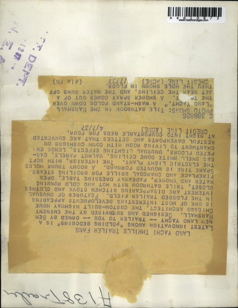 1937 Media Photo New Marshall land yacht interior of the bathroom