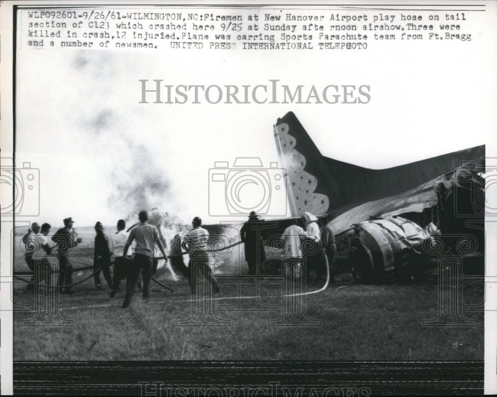1961 Media Photo Wilmington NC firemen at crash of AF C123 transport plane
