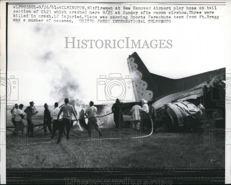 Load image into Gallery viewer, 1961 Media Photo Wilmington NC firemen at crash of AF C123 transport plane
