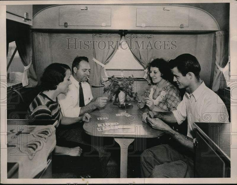 Load image into Gallery viewer, 1937 Media Photo Foursome Hanging Out In New Mobile Homes St Petersburg Florida
