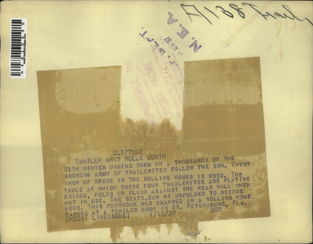 1937 Media Photo Foursome Hanging Out In New Mobile Homes St Petersburg Florida