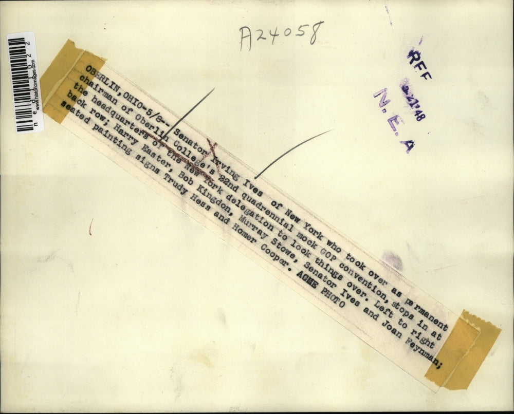 1948 Media Photo Oberlin Ohio Senator Irving Ives College Visit Dewey Campaign