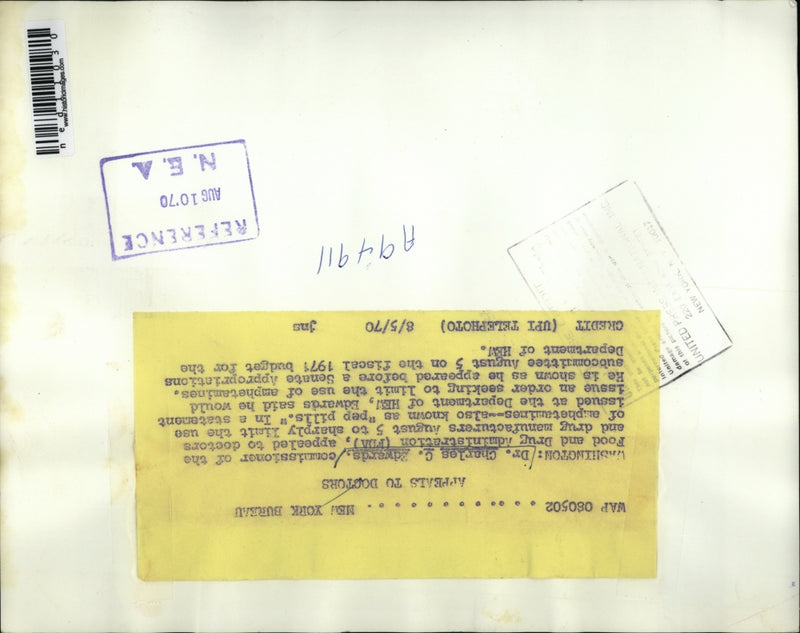 Load image into Gallery viewer, 1970 Media Photo Washington Charles C Edwards Food Drug Administration
