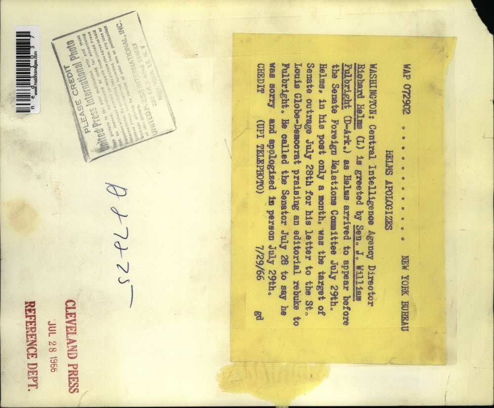 1966 Press Photo Richard Helms J William Fulbright Central Intelligence Agency