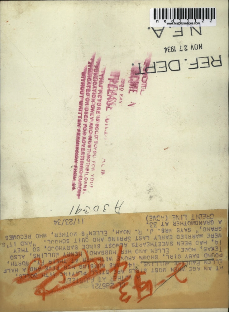 1934 Media Photo Ellen Pauline Mullins gave birth at the age of fourteen