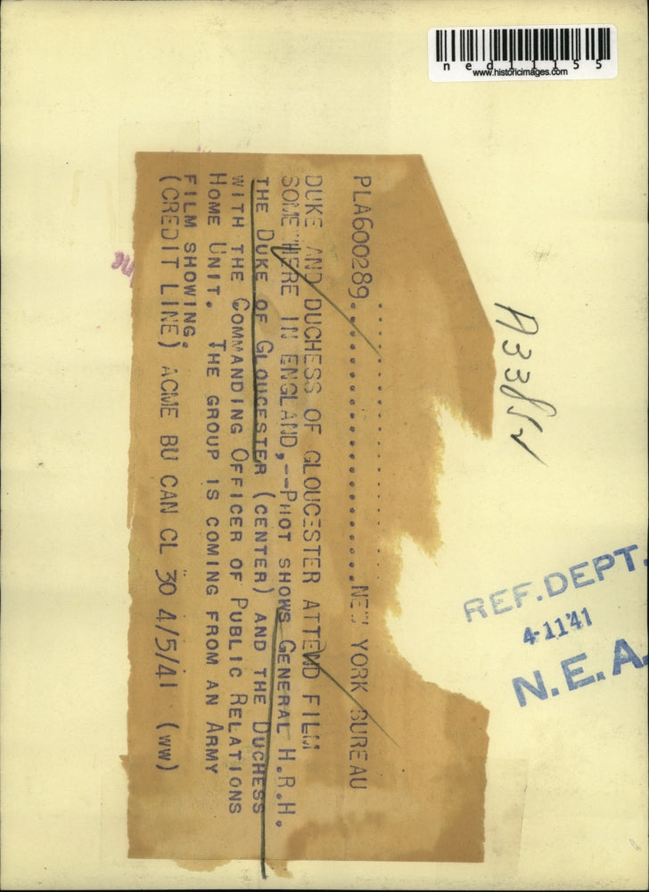 1941 Media Photo The Duke and Duchess of Gloucester leaving an Army film showing