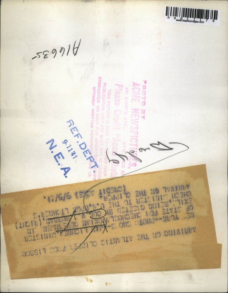 1941 Press Photo Minister for Czechoslovakian Jan Lichnea & Col Hurran